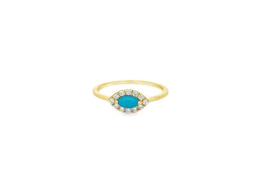 18K Yellow Gold Turquoise & Natural Diamond Halo Ring